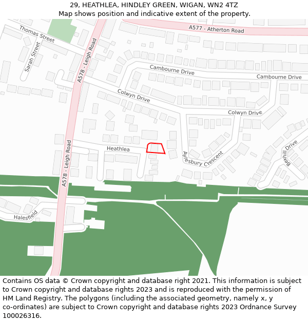 29, HEATHLEA, HINDLEY GREEN, WIGAN, WN2 4TZ: Location map and indicative extent of plot