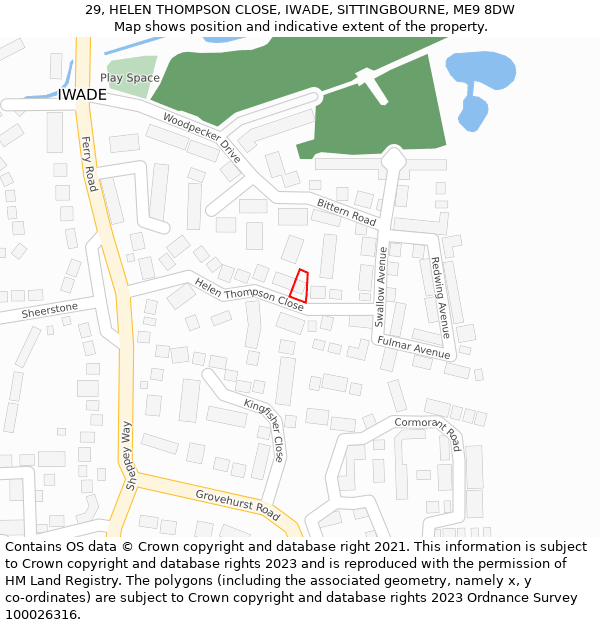 29, HELEN THOMPSON CLOSE, IWADE, SITTINGBOURNE, ME9 8DW: Location map and indicative extent of plot