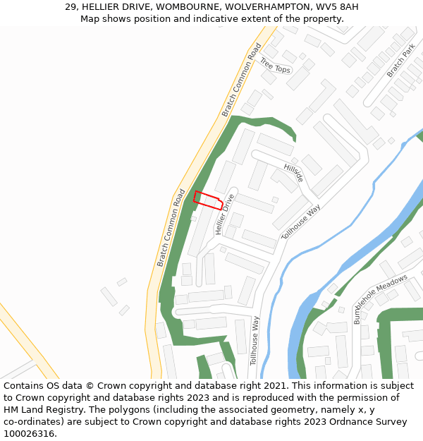 29, HELLIER DRIVE, WOMBOURNE, WOLVERHAMPTON, WV5 8AH: Location map and indicative extent of plot