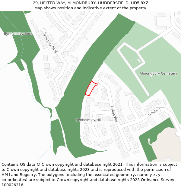 29, HELTED WAY, ALMONDBURY, HUDDERSFIELD, HD5 8XZ: Location map and indicative extent of plot