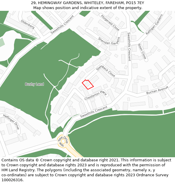 29, HEMINGWAY GARDENS, WHITELEY, FAREHAM, PO15 7EY: Location map and indicative extent of plot