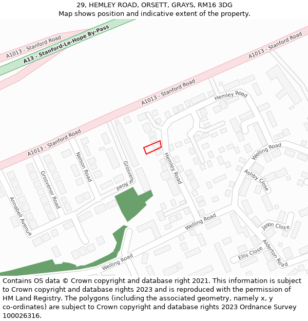 29, HEMLEY ROAD, ORSETT, GRAYS, RM16 3DG: Location map and indicative extent of plot