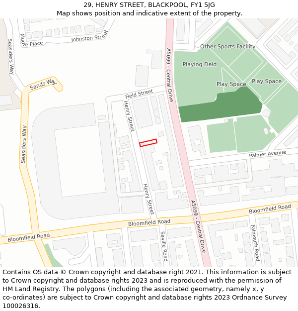 29, HENRY STREET, BLACKPOOL, FY1 5JG: Location map and indicative extent of plot