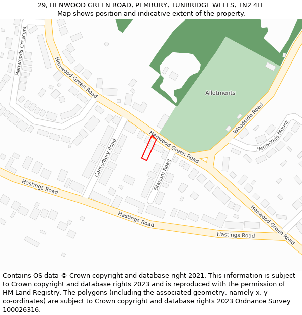 29, HENWOOD GREEN ROAD, PEMBURY, TUNBRIDGE WELLS, TN2 4LE: Location map and indicative extent of plot