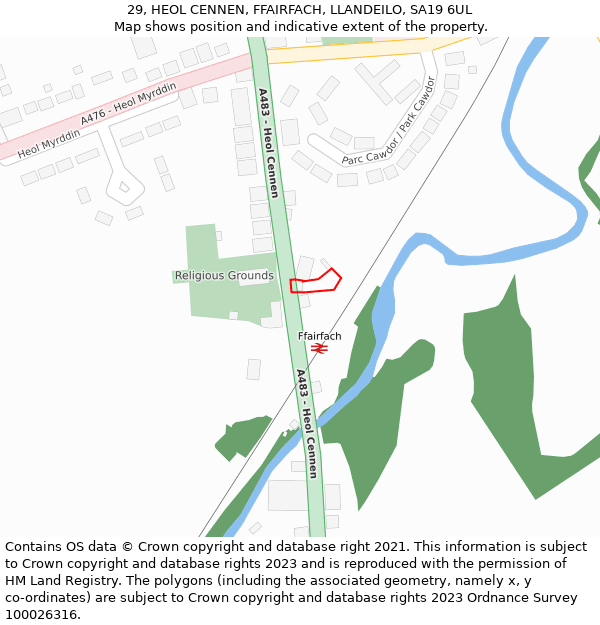 29, HEOL CENNEN, FFAIRFACH, LLANDEILO, SA19 6UL: Location map and indicative extent of plot