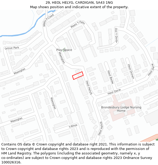 29, HEOL HELYG, CARDIGAN, SA43 1NG: Location map and indicative extent of plot