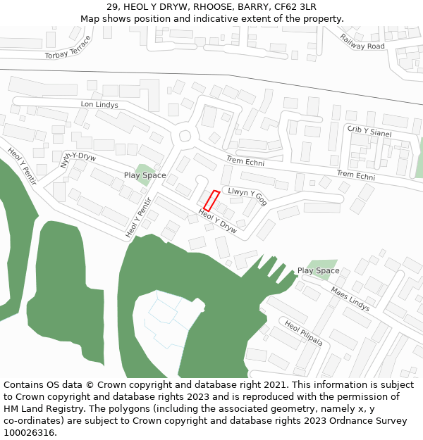 29, HEOL Y DRYW, RHOOSE, BARRY, CF62 3LR: Location map and indicative extent of plot