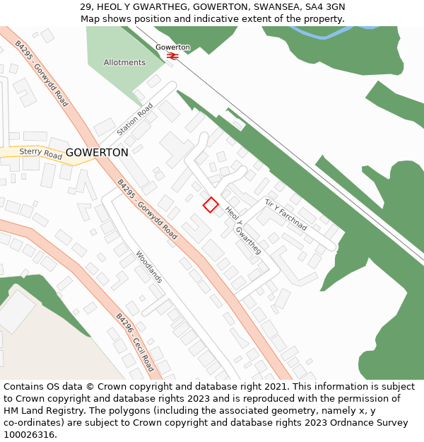 29, HEOL Y GWARTHEG, GOWERTON, SWANSEA, SA4 3GN: Location map and indicative extent of plot