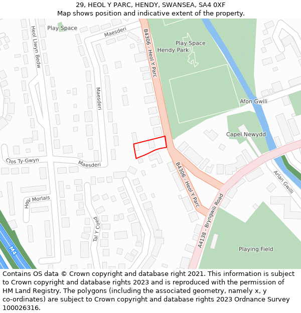 29, HEOL Y PARC, HENDY, SWANSEA, SA4 0XF: Location map and indicative extent of plot