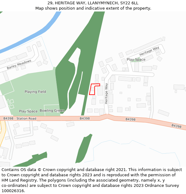 29, HERITAGE WAY, LLANYMYNECH, SY22 6LL: Location map and indicative extent of plot