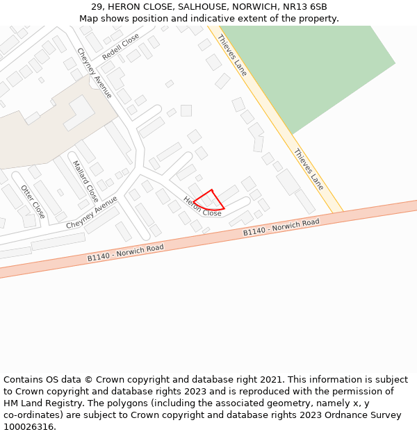 29, HERON CLOSE, SALHOUSE, NORWICH, NR13 6SB: Location map and indicative extent of plot