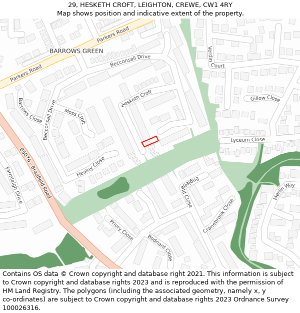 29, HESKETH CROFT, LEIGHTON, CREWE, CW1 4RY: Location map and indicative extent of plot