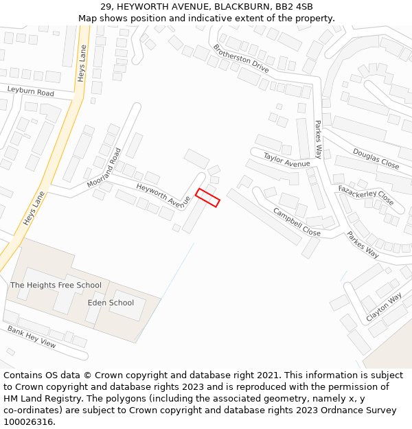 29, HEYWORTH AVENUE, BLACKBURN, BB2 4SB: Location map and indicative extent of plot