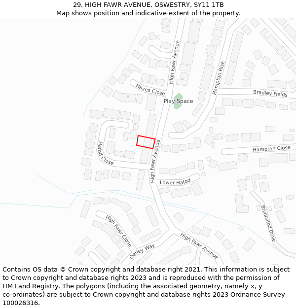 29, HIGH FAWR AVENUE, OSWESTRY, SY11 1TB: Location map and indicative extent of plot