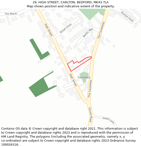 29, HIGH STREET, CARLTON, BEDFORD, MK43 7LA: Location map and indicative extent of plot