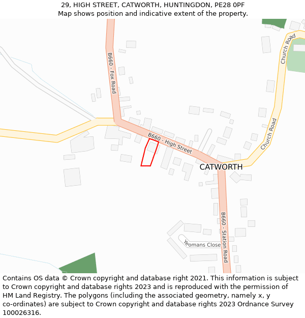 29, HIGH STREET, CATWORTH, HUNTINGDON, PE28 0PF: Location map and indicative extent of plot