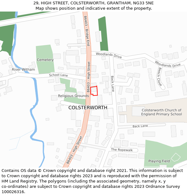 29, HIGH STREET, COLSTERWORTH, GRANTHAM, NG33 5NE: Location map and indicative extent of plot