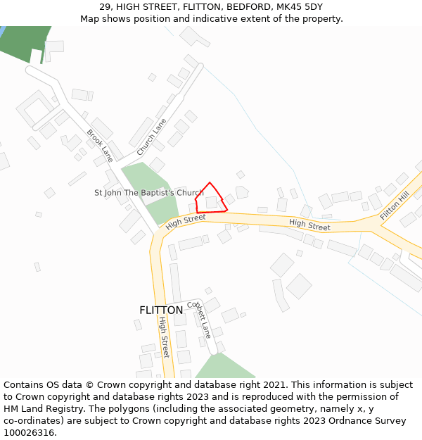 29, HIGH STREET, FLITTON, BEDFORD, MK45 5DY: Location map and indicative extent of plot