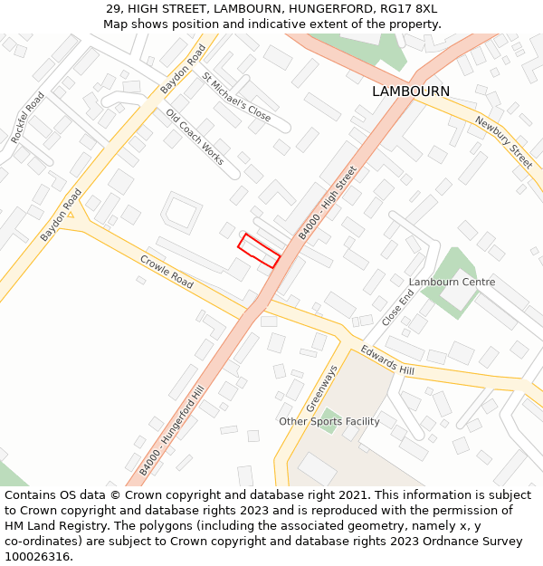 29, HIGH STREET, LAMBOURN, HUNGERFORD, RG17 8XL: Location map and indicative extent of plot