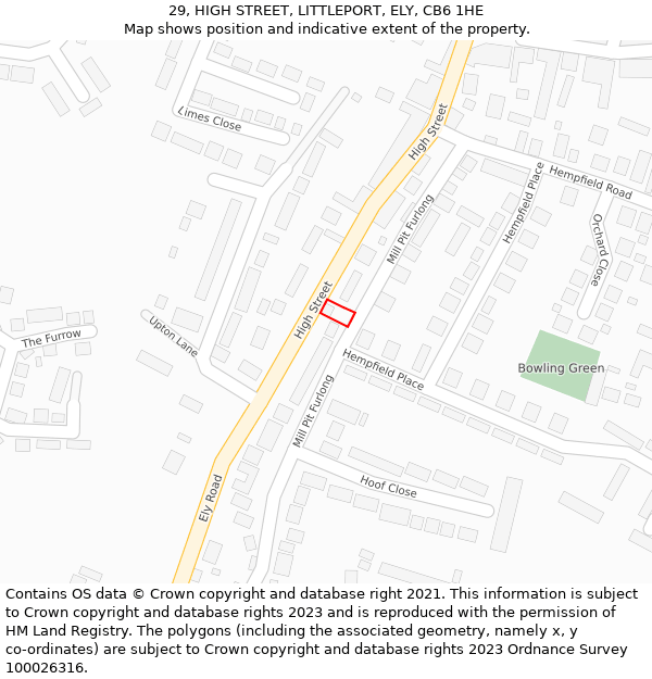 29, HIGH STREET, LITTLEPORT, ELY, CB6 1HE: Location map and indicative extent of plot