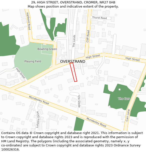 29, HIGH STREET, OVERSTRAND, CROMER, NR27 0AB: Location map and indicative extent of plot