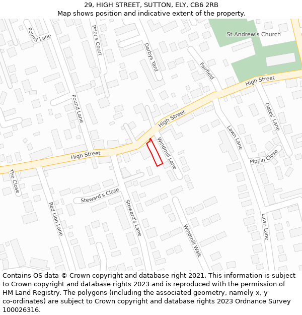 29, HIGH STREET, SUTTON, ELY, CB6 2RB: Location map and indicative extent of plot