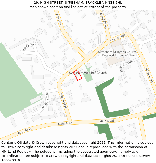 29, HIGH STREET, SYRESHAM, BRACKLEY, NN13 5HL: Location map and indicative extent of plot