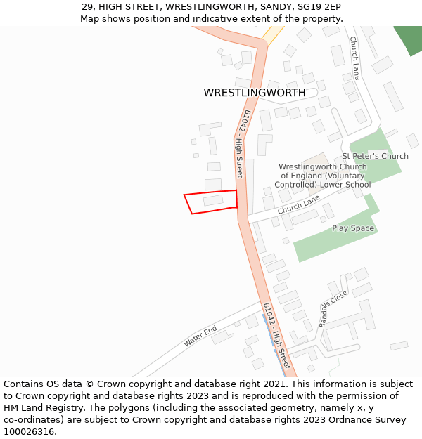 29, HIGH STREET, WRESTLINGWORTH, SANDY, SG19 2EP: Location map and indicative extent of plot