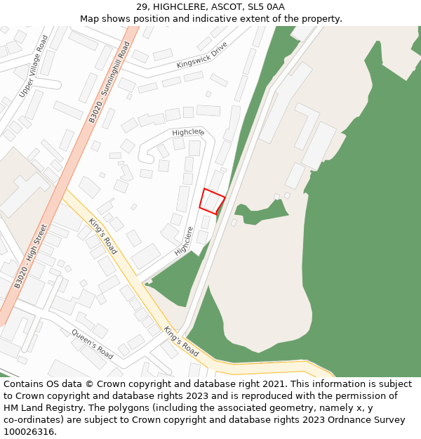 29, HIGHCLERE, ASCOT, SL5 0AA: Location map and indicative extent of plot