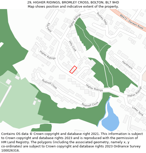 29, HIGHER RIDINGS, BROMLEY CROSS, BOLTON, BL7 9HD: Location map and indicative extent of plot