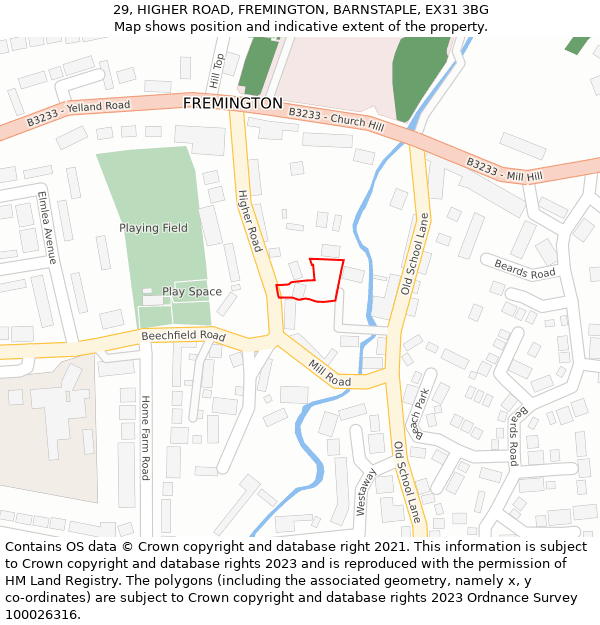 29, HIGHER ROAD, FREMINGTON, BARNSTAPLE, EX31 3BG: Location map and indicative extent of plot