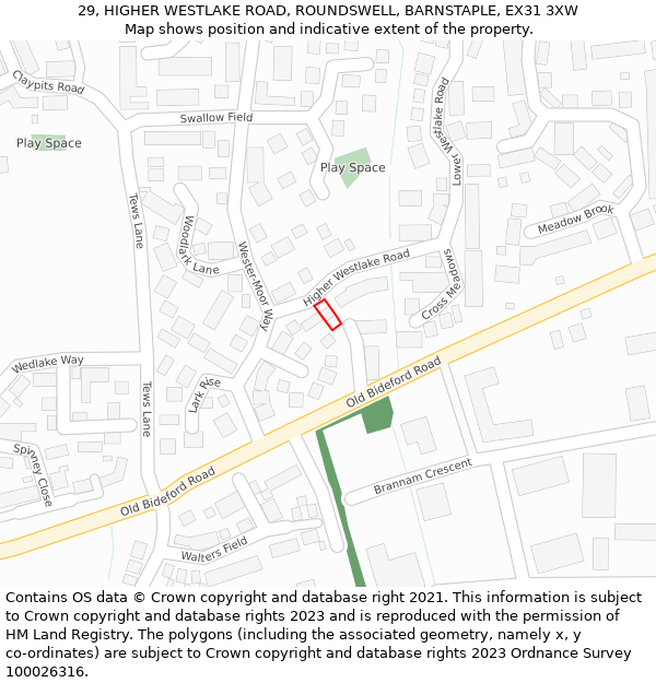 29, HIGHER WESTLAKE ROAD, ROUNDSWELL, BARNSTAPLE, EX31 3XW: Location map and indicative extent of plot