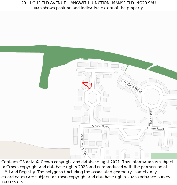 29, HIGHFIELD AVENUE, LANGWITH JUNCTION, MANSFIELD, NG20 9AU: Location map and indicative extent of plot