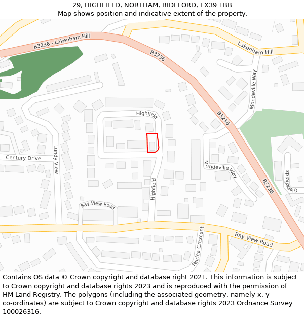 29, HIGHFIELD, NORTHAM, BIDEFORD, EX39 1BB: Location map and indicative extent of plot