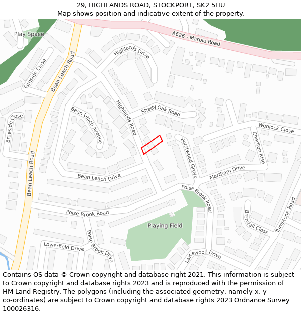 29, HIGHLANDS ROAD, STOCKPORT, SK2 5HU: Location map and indicative extent of plot