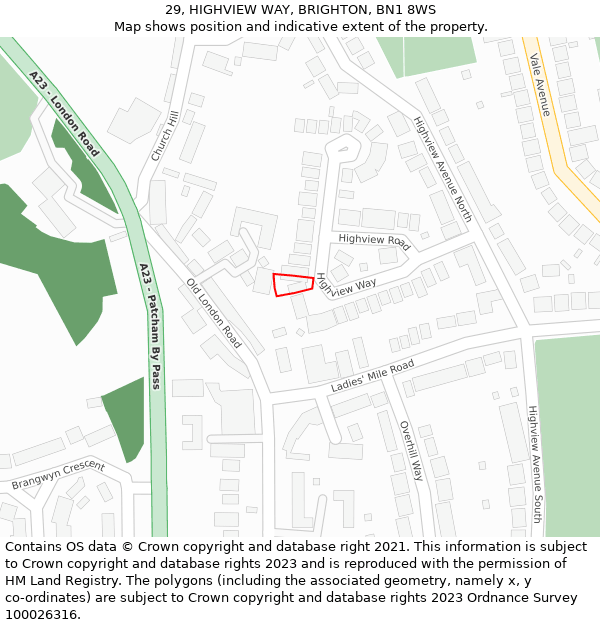 29, HIGHVIEW WAY, BRIGHTON, BN1 8WS: Location map and indicative extent of plot