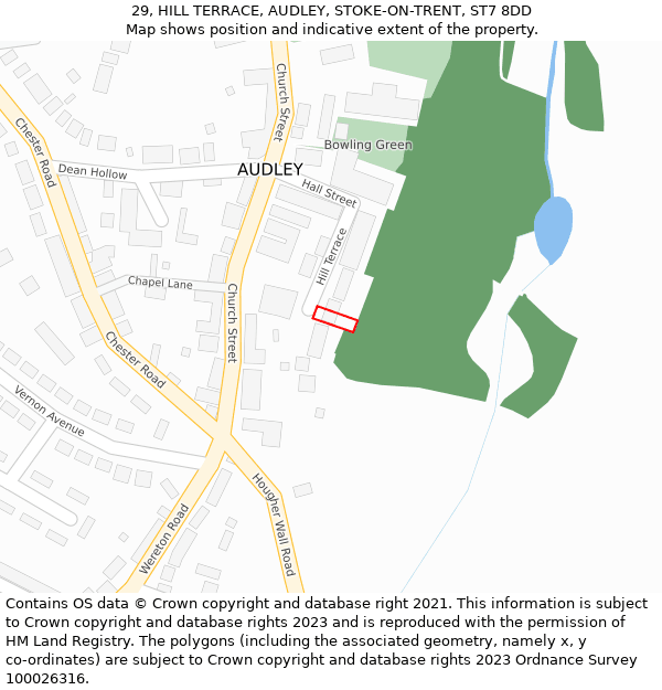 29, HILL TERRACE, AUDLEY, STOKE-ON-TRENT, ST7 8DD: Location map and indicative extent of plot