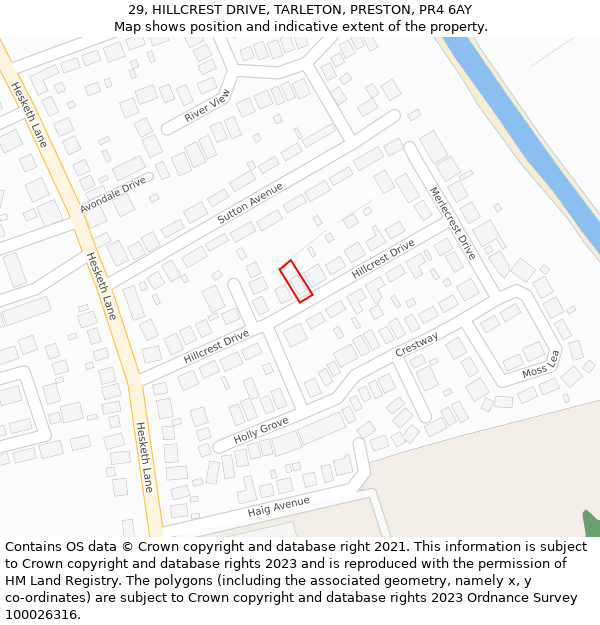 29, HILLCREST DRIVE, TARLETON, PRESTON, PR4 6AY: Location map and indicative extent of plot