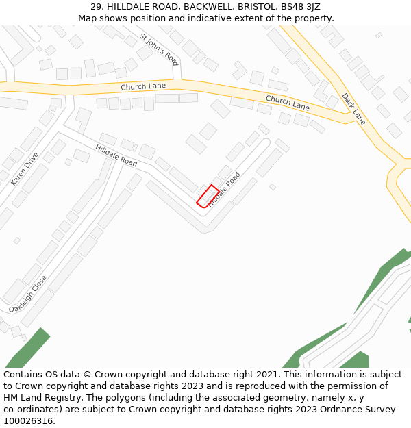 29, HILLDALE ROAD, BACKWELL, BRISTOL, BS48 3JZ: Location map and indicative extent of plot