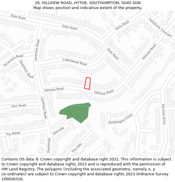 29, HILLVIEW ROAD, HYTHE, SOUTHAMPTON, SO45 5GN: Location map and indicative extent of plot