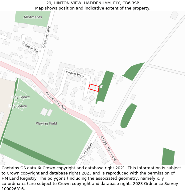 29, HINTON VIEW, HADDENHAM, ELY, CB6 3SP: Location map and indicative extent of plot