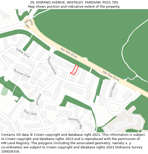 29, HISPANO AVENUE, WHITELEY, FAREHAM, PO15 7DS: Location map and indicative extent of plot