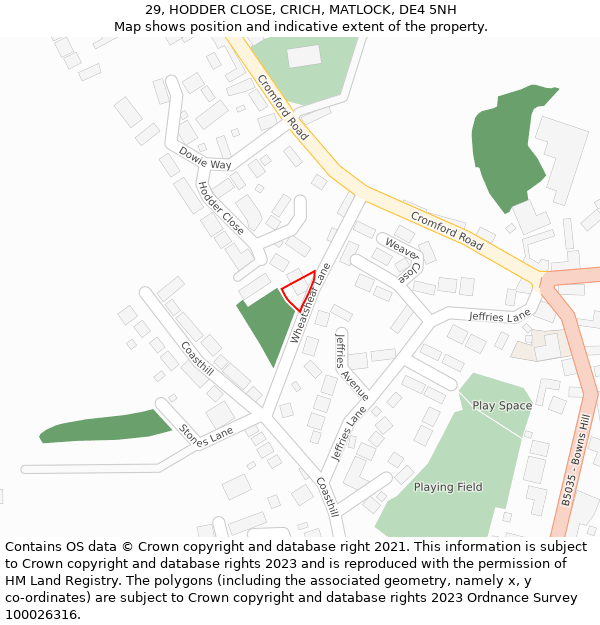 29, HODDER CLOSE, CRICH, MATLOCK, DE4 5NH: Location map and indicative extent of plot