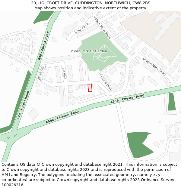 29, HOLCROFT DRIVE, CUDDINGTON, NORTHWICH, CW8 2BS: Location map and indicative extent of plot