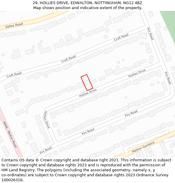 29, HOLLIES DRIVE, EDWALTON, NOTTINGHAM, NG12 4BZ: Location map and indicative extent of plot