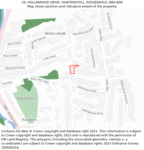 29, HOLLINWOOD DRIVE, RAWTENSTALL, ROSSENDALE, BB4 8DE: Location map and indicative extent of plot