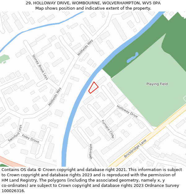 29, HOLLOWAY DRIVE, WOMBOURNE, WOLVERHAMPTON, WV5 0PA: Location map and indicative extent of plot