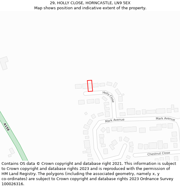 29, HOLLY CLOSE, HORNCASTLE, LN9 5EX: Location map and indicative extent of plot