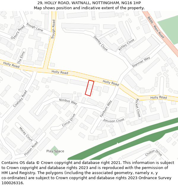 29, HOLLY ROAD, WATNALL, NOTTINGHAM, NG16 1HP: Location map and indicative extent of plot