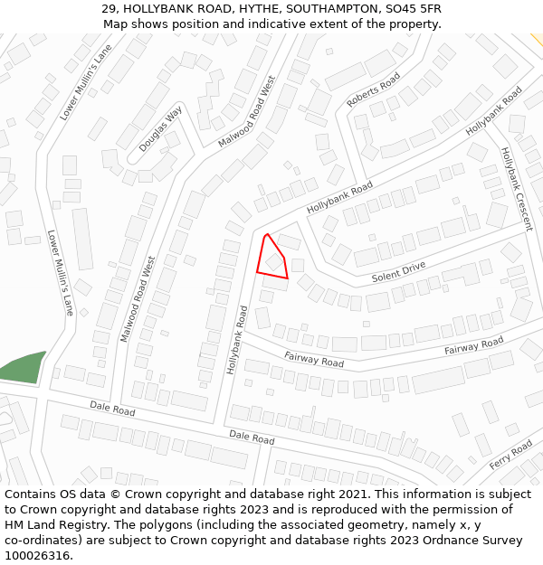 29, HOLLYBANK ROAD, HYTHE, SOUTHAMPTON, SO45 5FR: Location map and indicative extent of plot